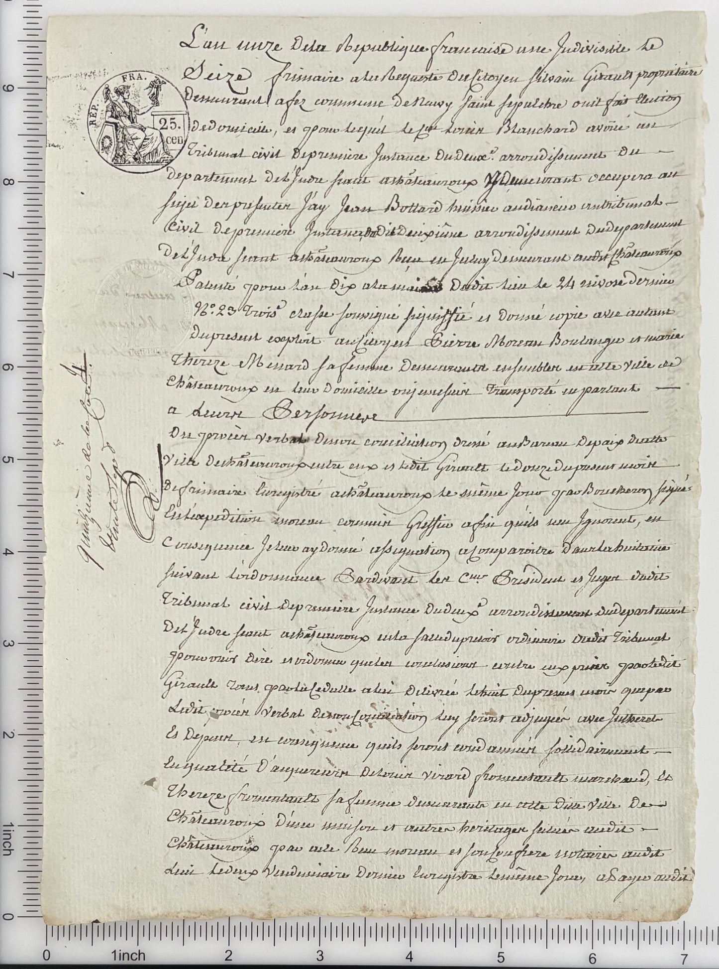 French Judicial Manuscript with Republican Fiscal Stamp