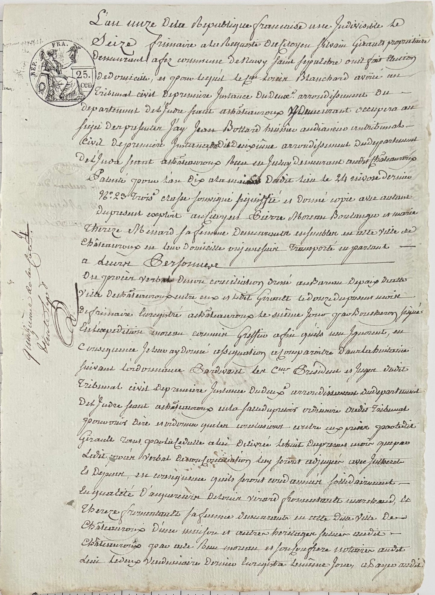 French Judicial Manuscript with Republican Fiscal Stamp