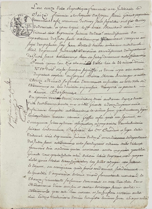French Judicial Manuscript with Republican Fiscal Stamp
