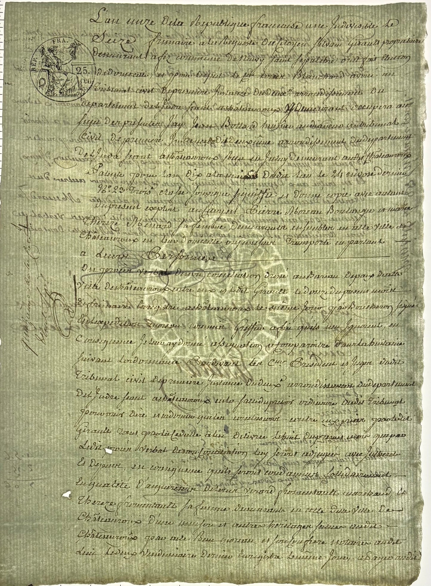 French Judicial Manuscript with Republican Fiscal Stamp