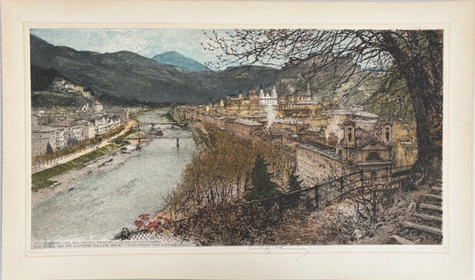 Salzburg, Austria — Signed Hand-Colored Etching by Luigi Kasimir