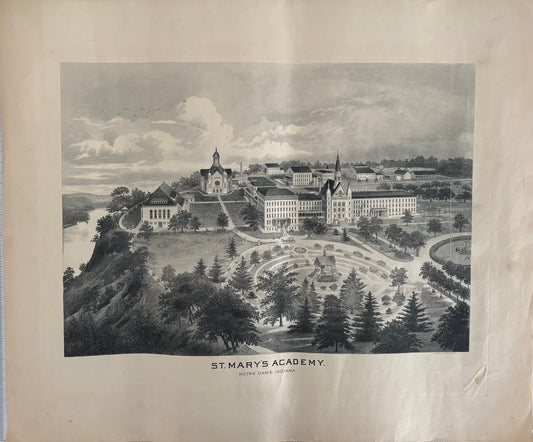 Antique 19th-Century Engraved View of St. Mary’s Academy, Notre Dame, Indiana