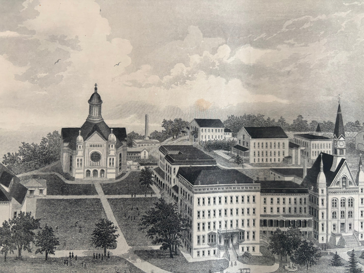 Antique 19th-Century Engraved View of St. Mary’s Academy, Notre Dame, Indiana